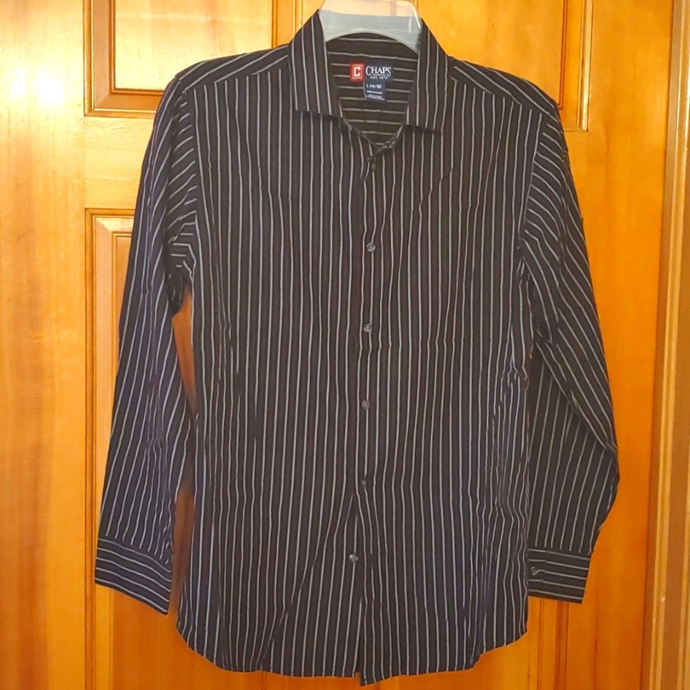 Chaps Boys Long Sleeve Black and Red‎ Striped Buttondown Shirt Size 14-16